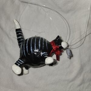 Russ cool cat w/mouse ornament
